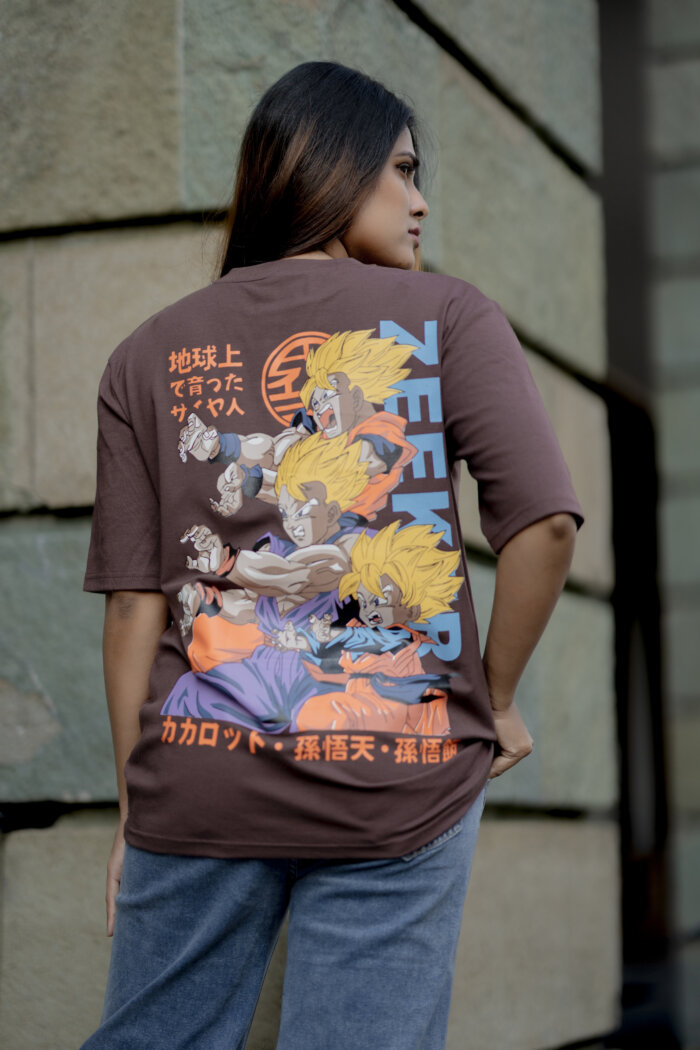 Zeeker Anime Printed Oversized Tee - Brown III - Image 3