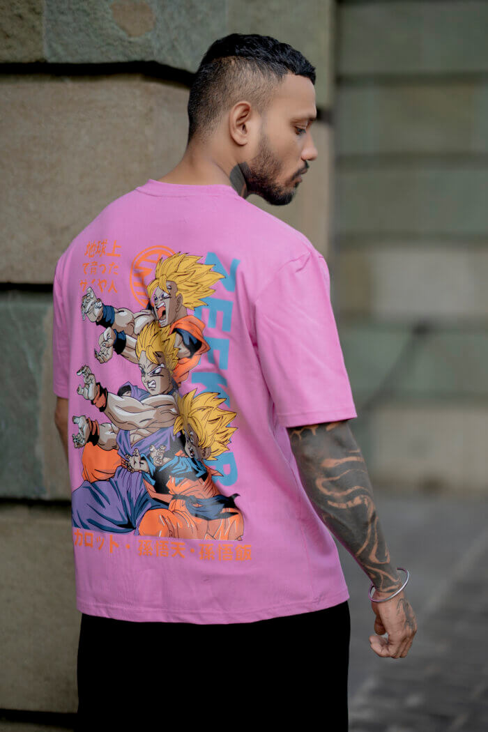 Zeeker Anime Printed Oversized Tee - Pink III - Image 3