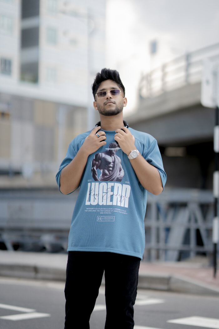 Lugerr RAW ENERGY high neck Oversized Tee - Blue - Image 2