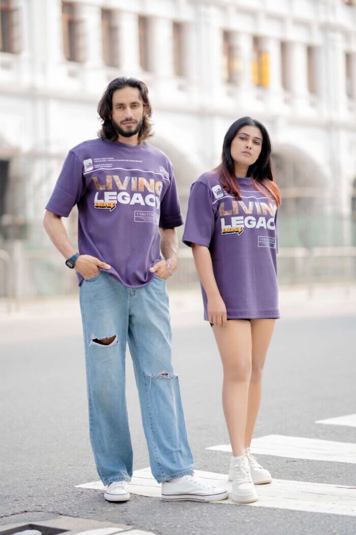 Lugerr Printed Living Legacy high neck Oversized Tee - Deep Grape - Image 2
