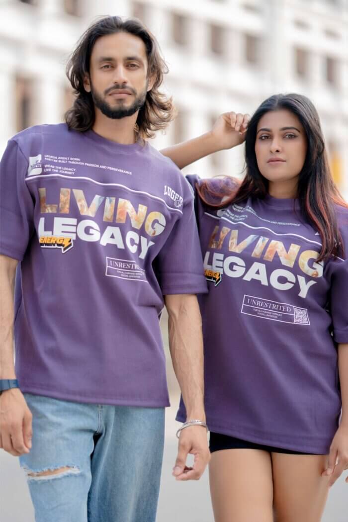 Lugerr Printed Living Legacy high neck Oversized Tee - Deep Grape - Image 3