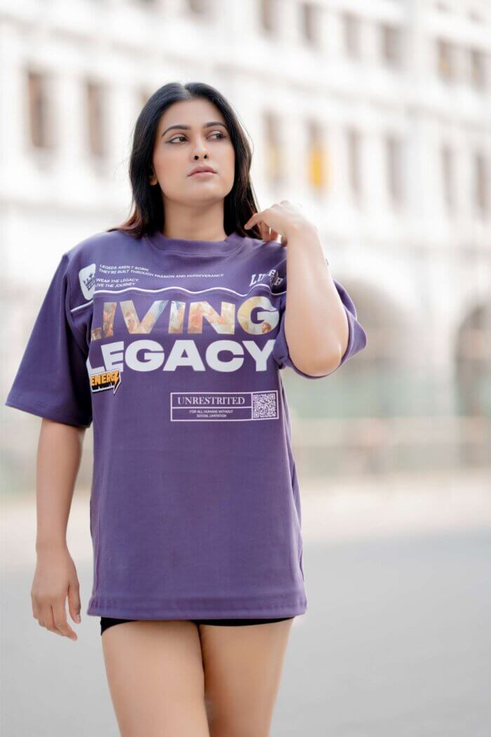 Lugerr Printed Living Legacy high neck Oversized Tee - Deep Grape - Image 4