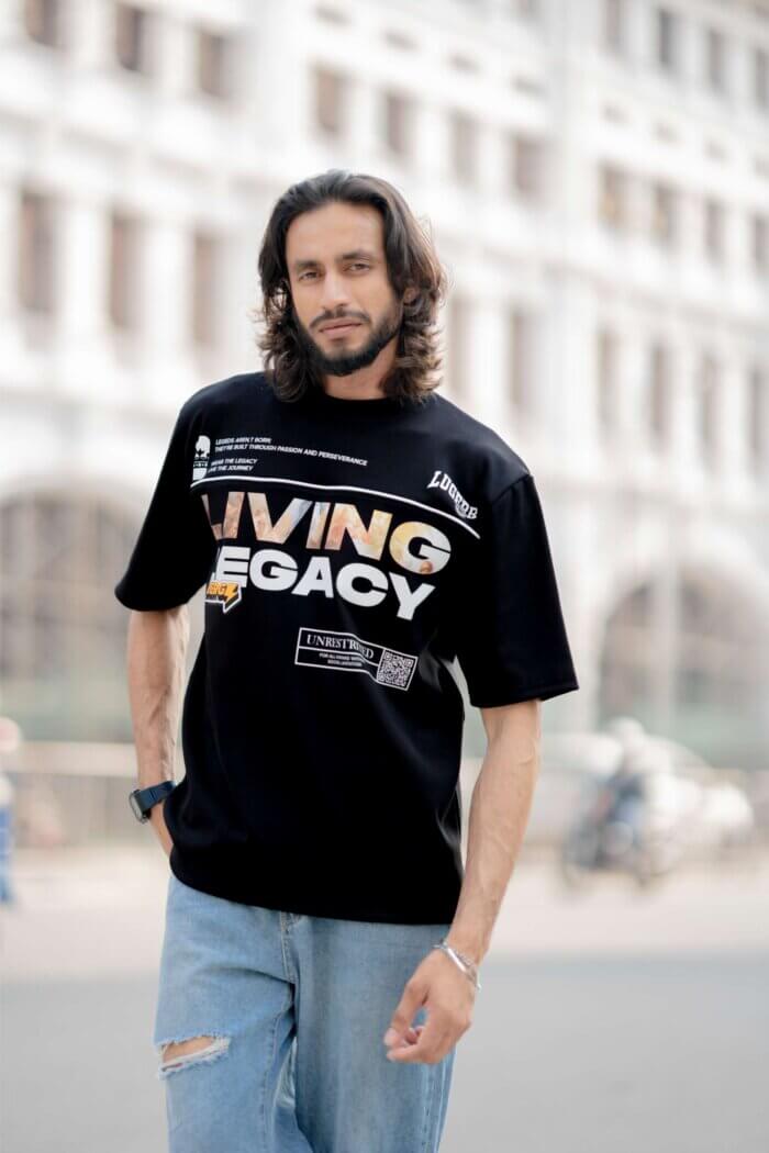 Lugerr Printed Living Legacy high neck Oversized Tee - Black - Image 3