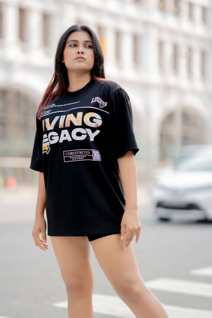 Lugerr Printed Living Legacy high neck Oversized Tee - Black - Image 4