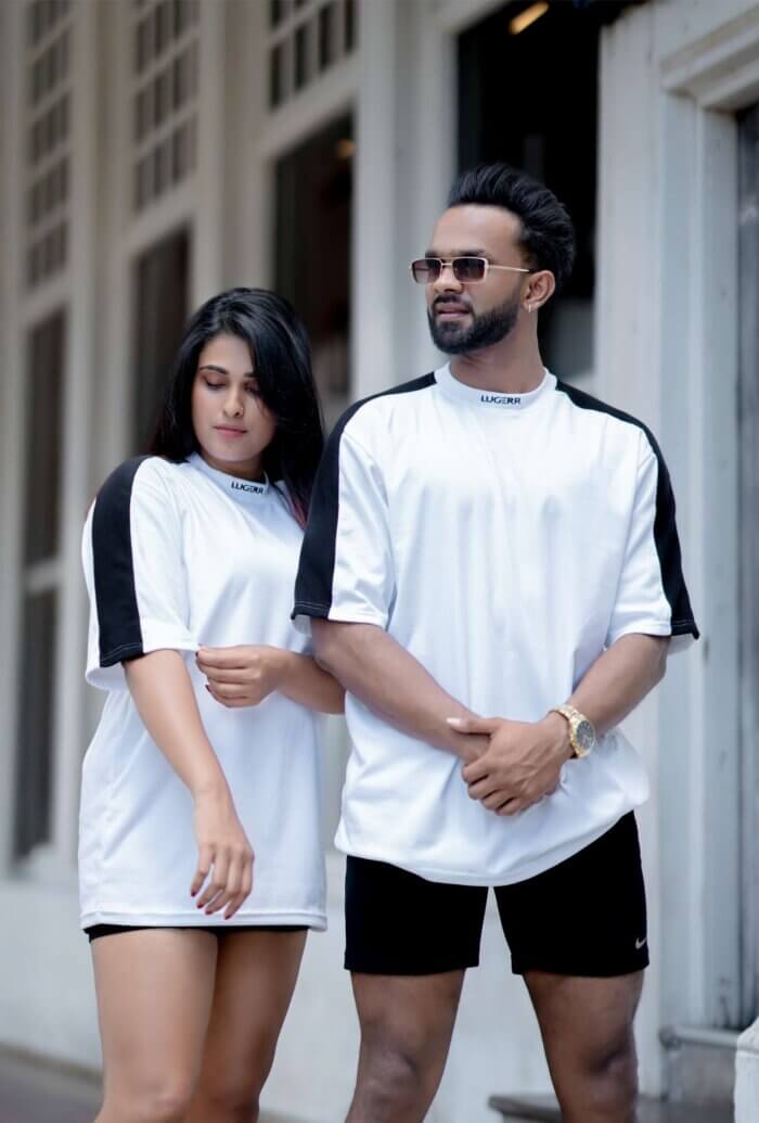 Lugerr Striped high neck oversized tee