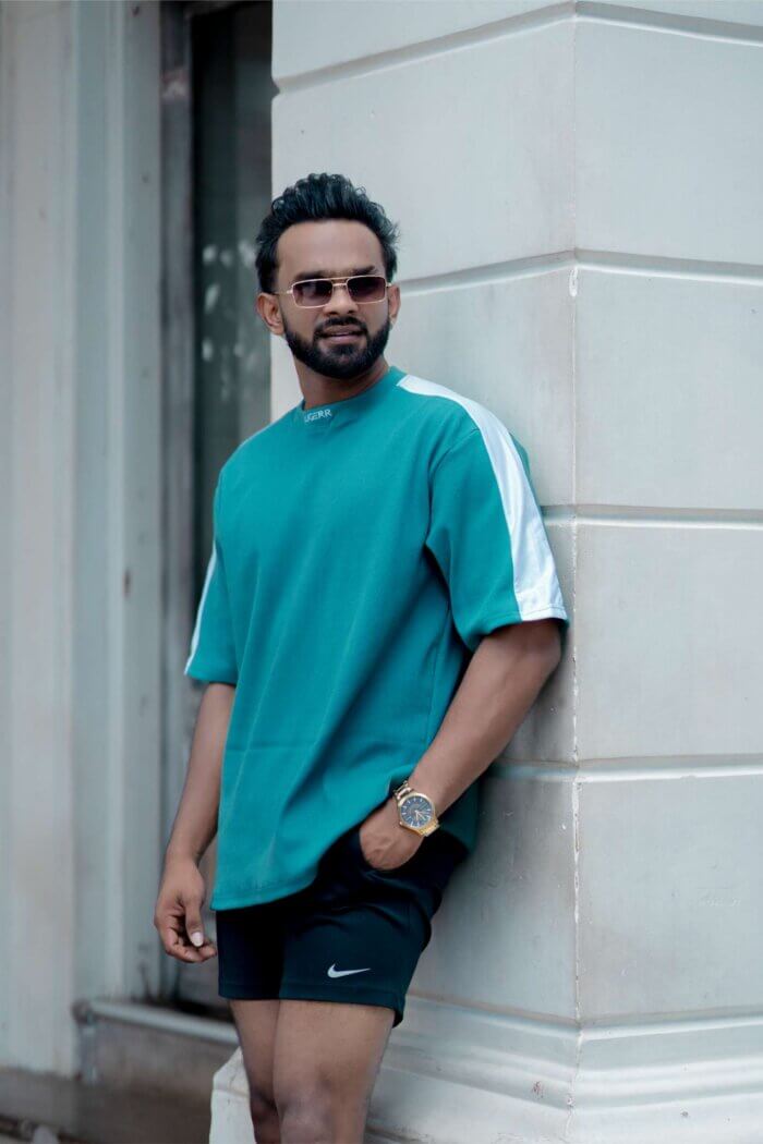 Lugerr Striped high neck Oversized Tee - Deep Teal - Image 2