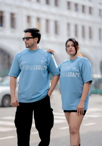 Living Legacy High-neck Oversized Tee – Sky Blue