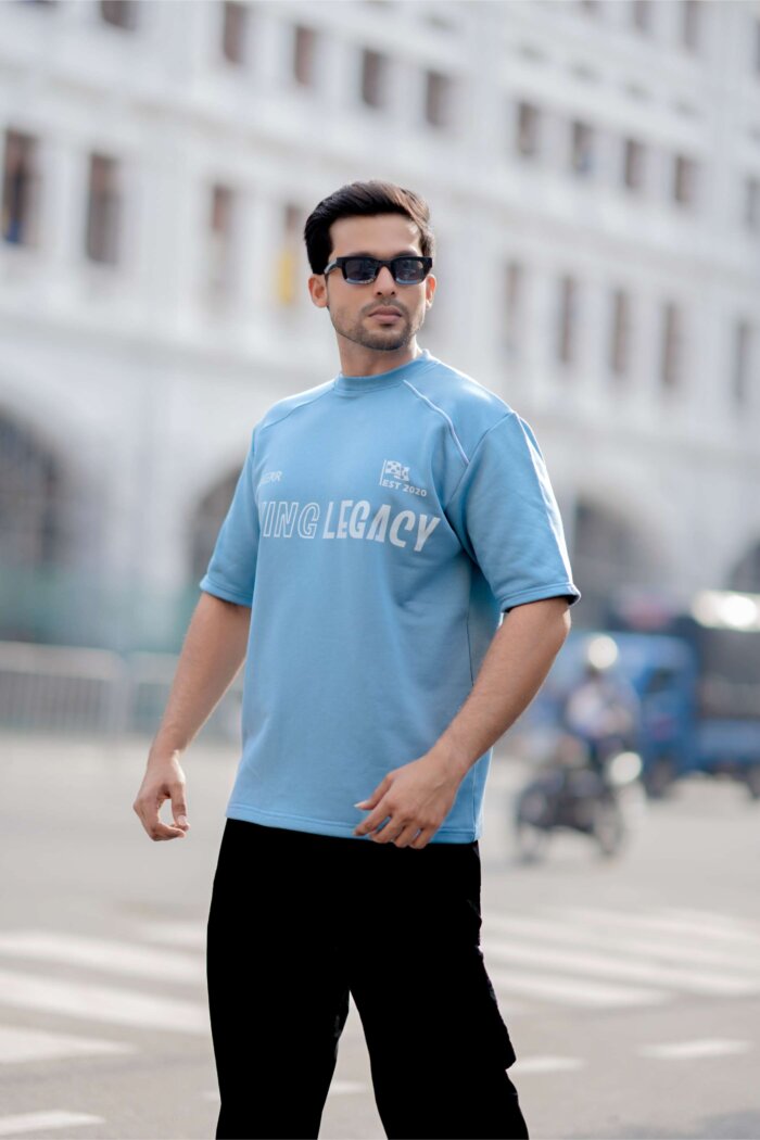 Living Legacy High-neck Oversized Tee – Sky Blue - Image 2