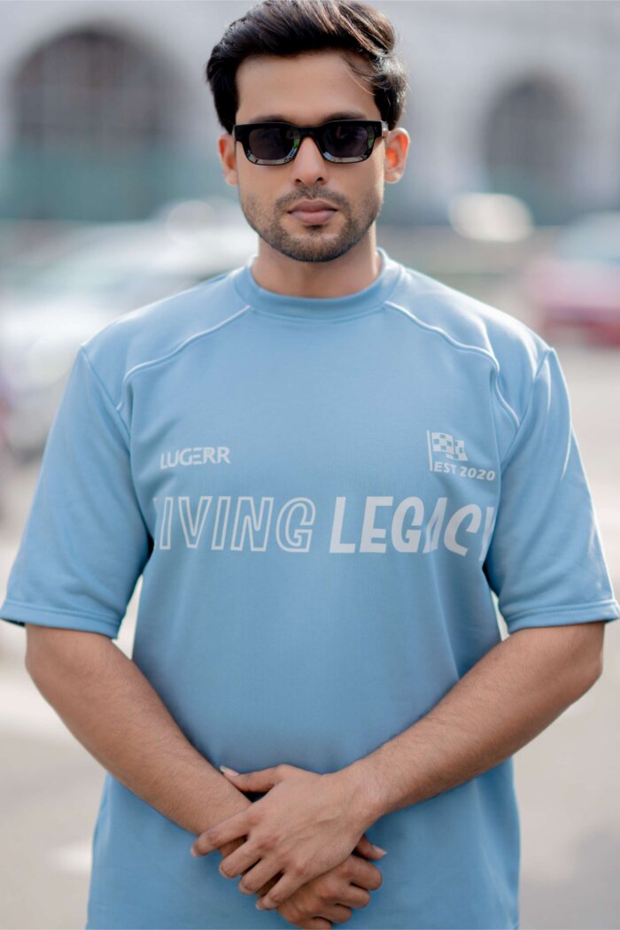 Living Legacy High-neck Oversized Tee – Sky Blue