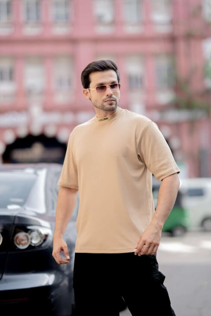 Lugerr High-neck Oversized Tee - Beige - Image 2