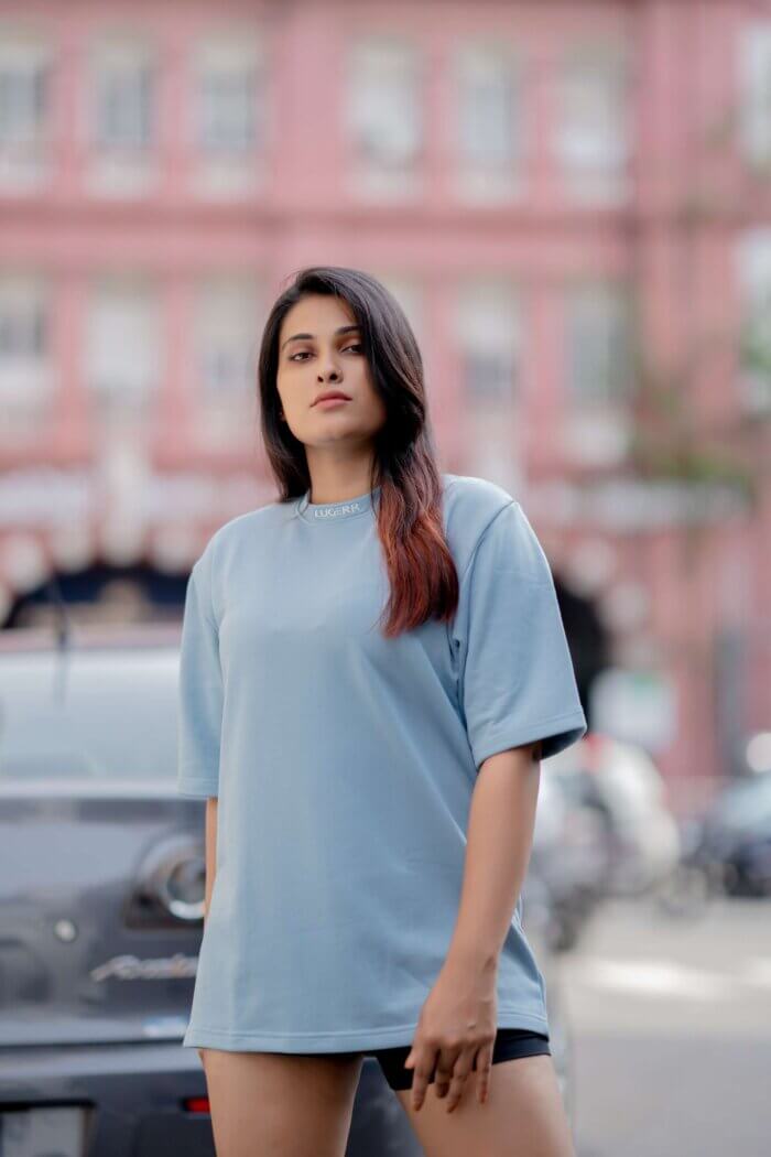 Lugerr High-neck Oversized Tee - Sky blue