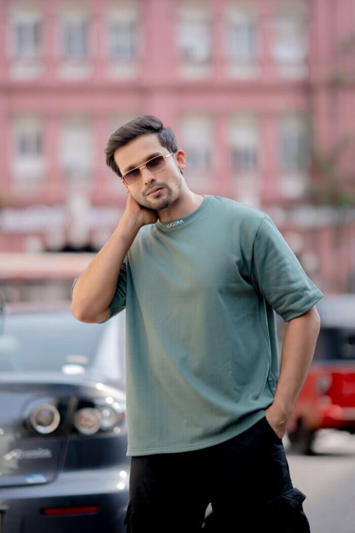 Lugerr High-neck Oversized Tee - Muted Sage Green - Image 2
