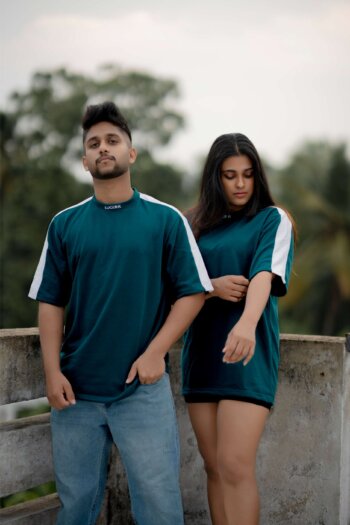 Lugerr Strip high neck oversized tee – Deep Teal