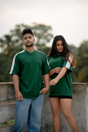 Lugerr Strip high neck oversized tee – Green