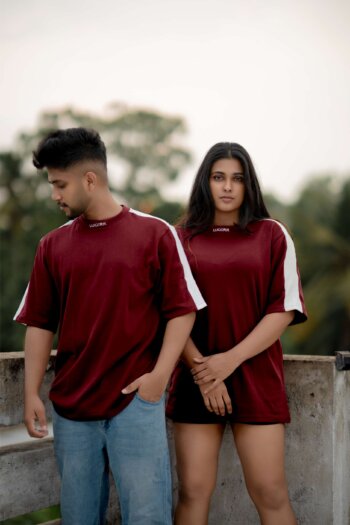 Lugerr Strip high neck oversized tee – Maroon