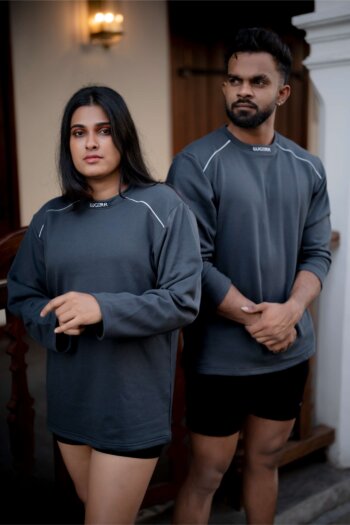 Lugerr High-neck long sleeve oversized tee - Charcoal Grey