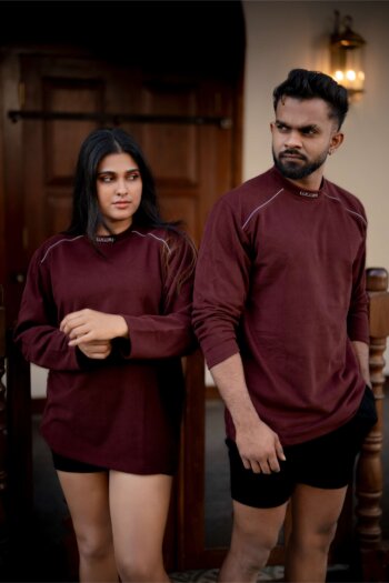 Lugerr High-neck long sleeve oversized tee - Deep Wine