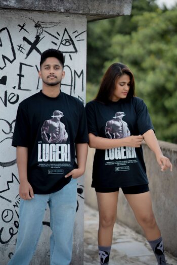 Lugerr Raw Energy high neck oversized tee – Black