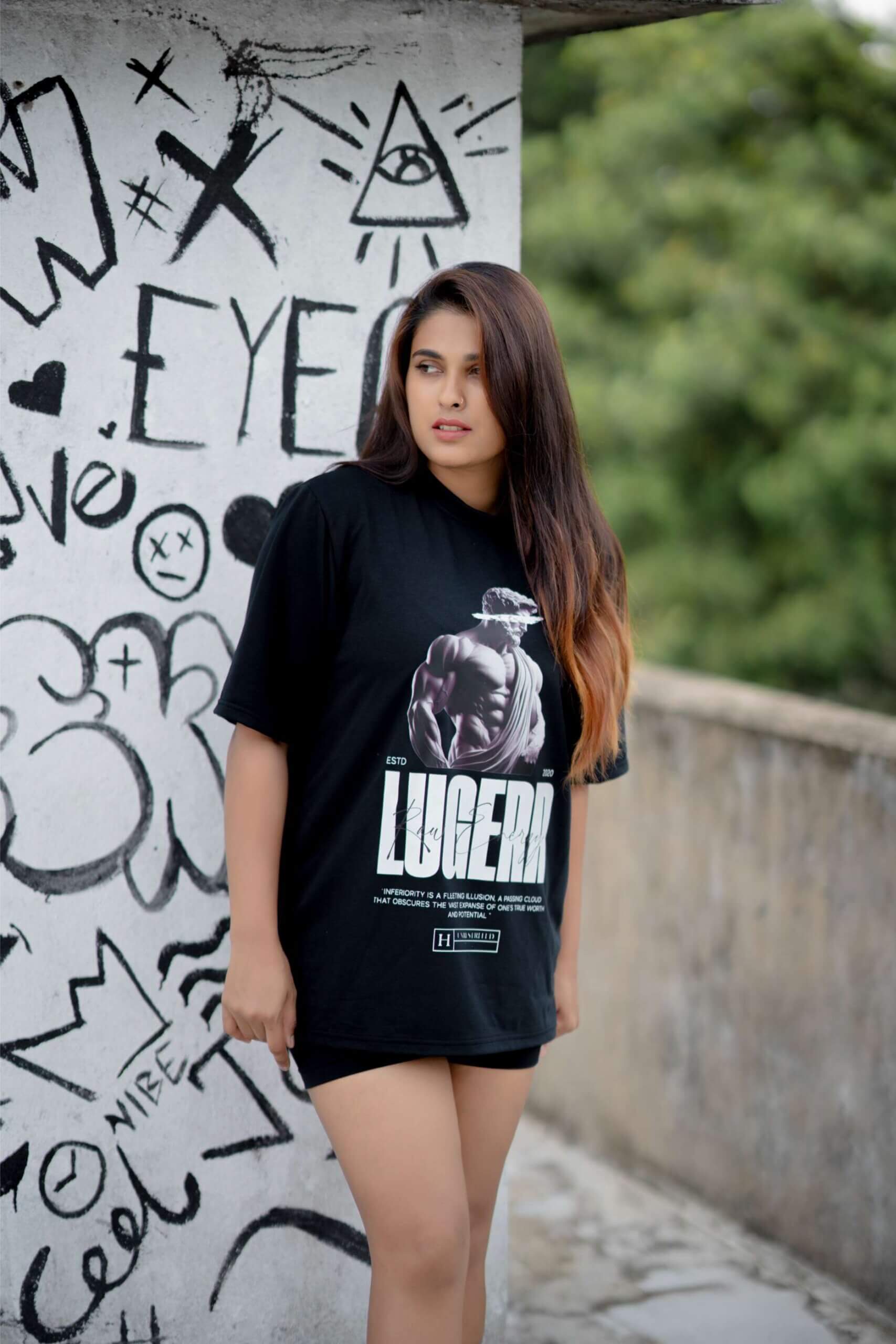 Lugerr Raw Energy high neck oversized tee – Black - Image 2