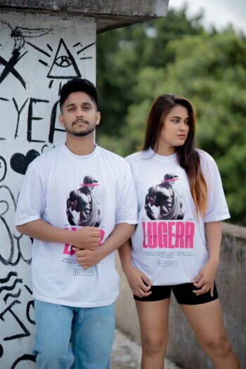 Lugerr Raw Energy high neck oversized tee – White