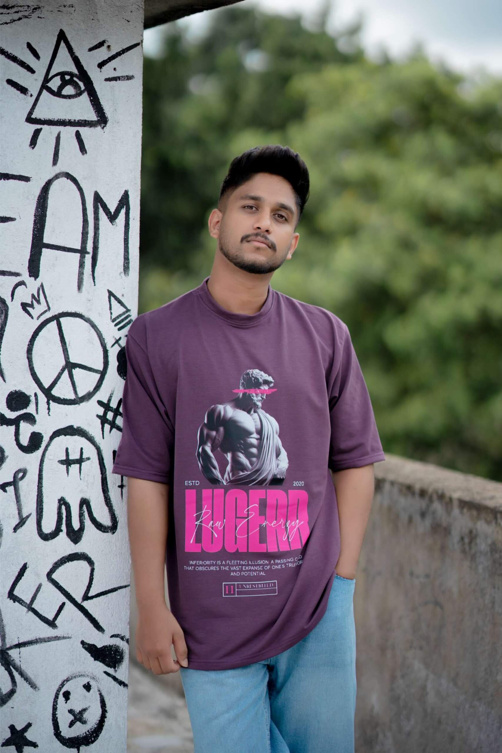 Lugerr Raw Energy high neck oversized tee – Smoky Purple