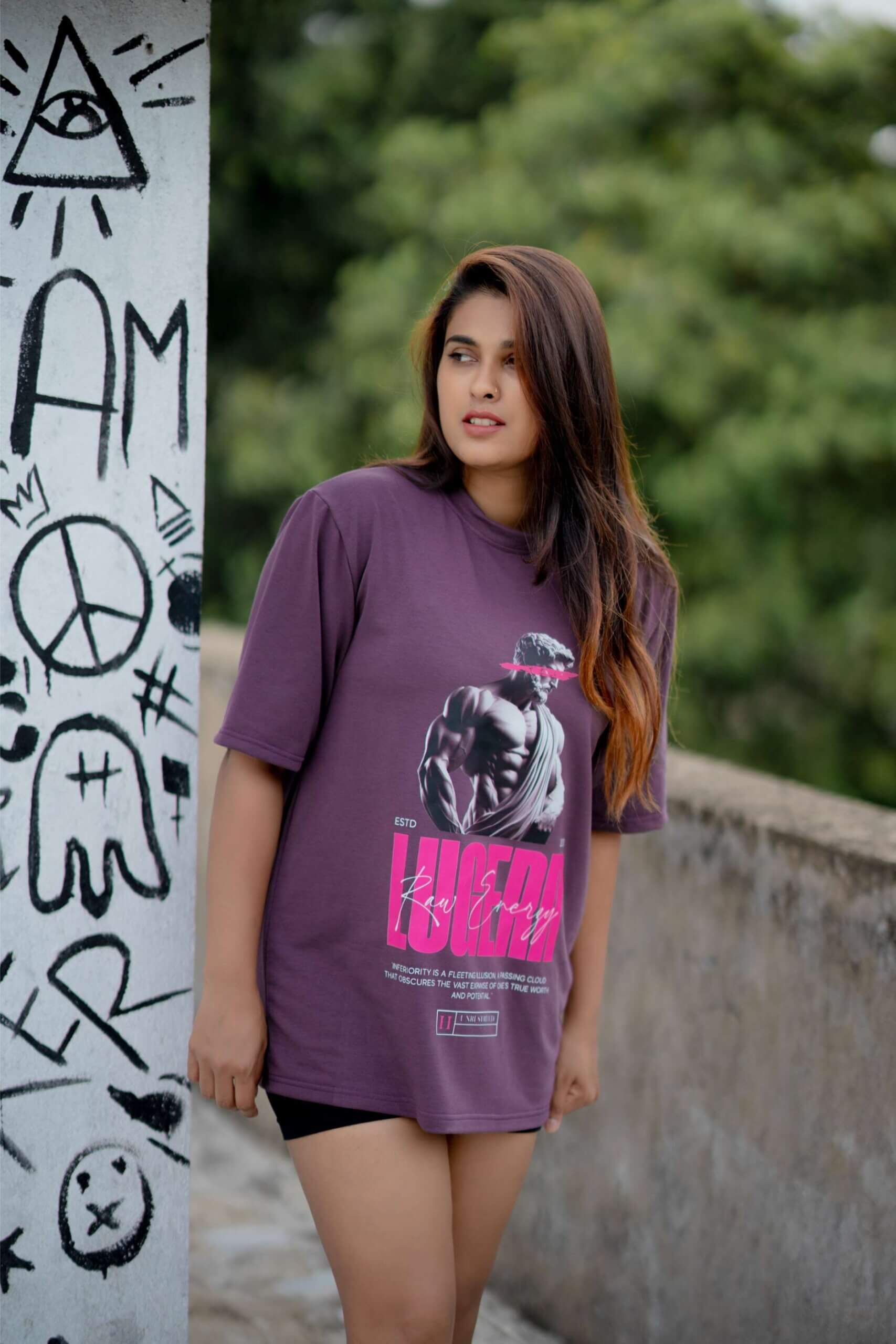 Lugerr Raw Energy high neck oversized tee – Smoky Purple - Image 2