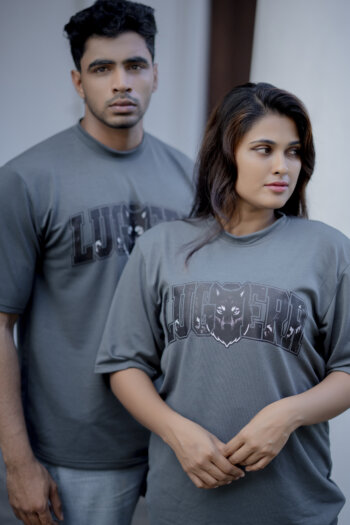 Lugerr Wolf high neck oversized tee – Slate Gray