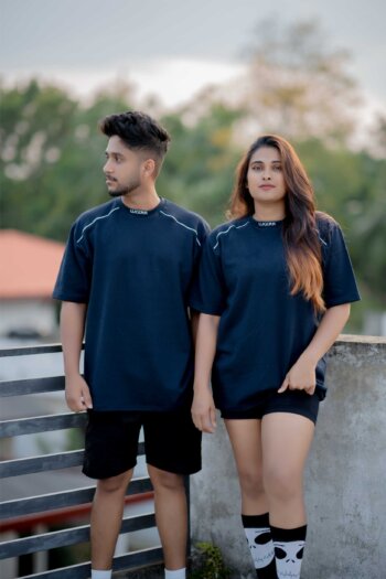 Lugerr Lined high neck oversized tee – Dark Blue