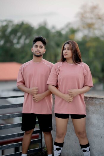 Lugerr Lined high neck oversized tee – Dusty Pink