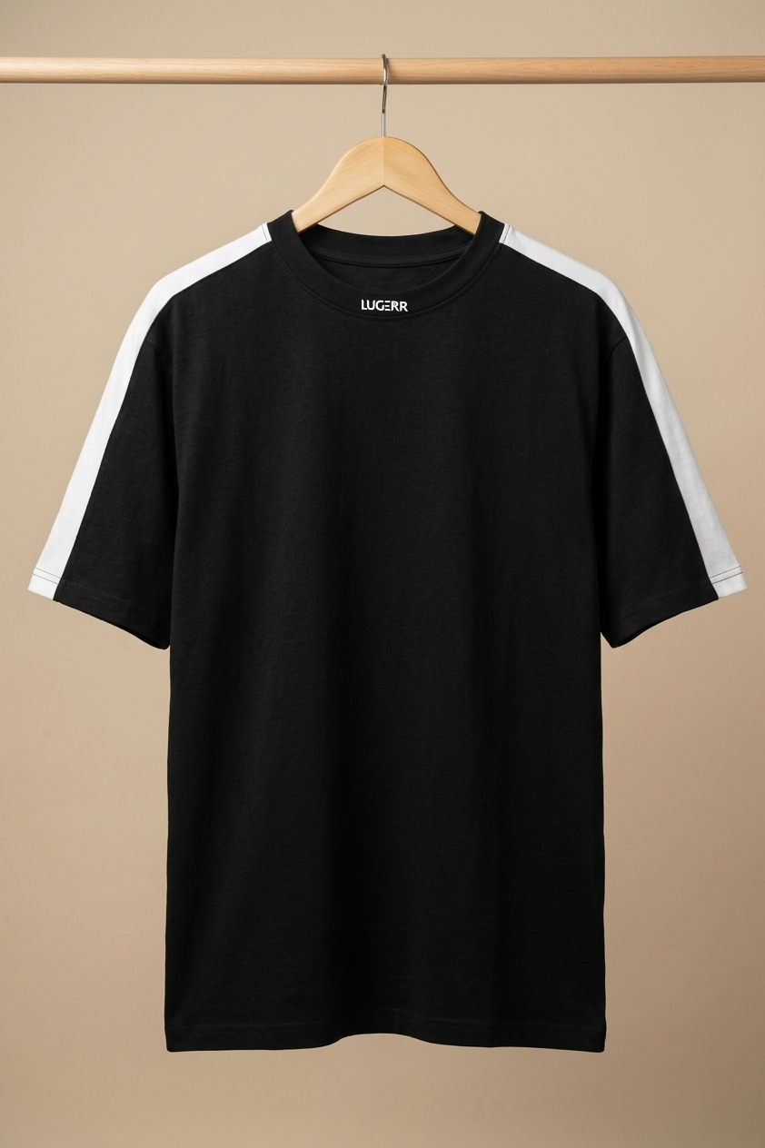 Lugerr Stripped high neck oversized tee – Black
