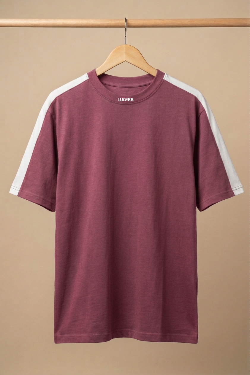 Lugerr Stripped high neck oversized tee – Burgundy