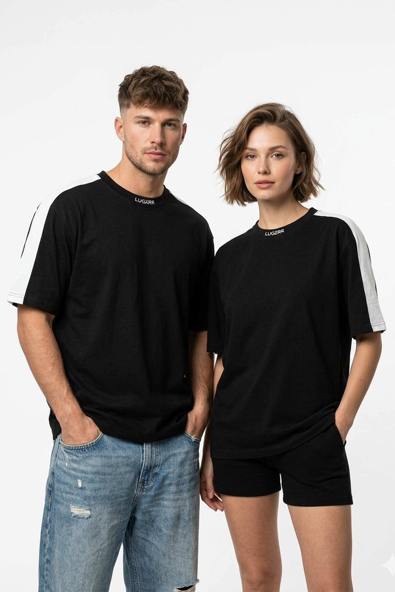 Lugerr Stripped high neck oversized tee – Black