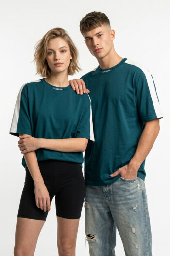 Lugerr Stripped high neck oversized tee – Deep Teal