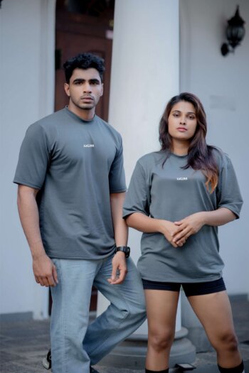 Lugerr Basic high neck oversized tee – Slate Gray